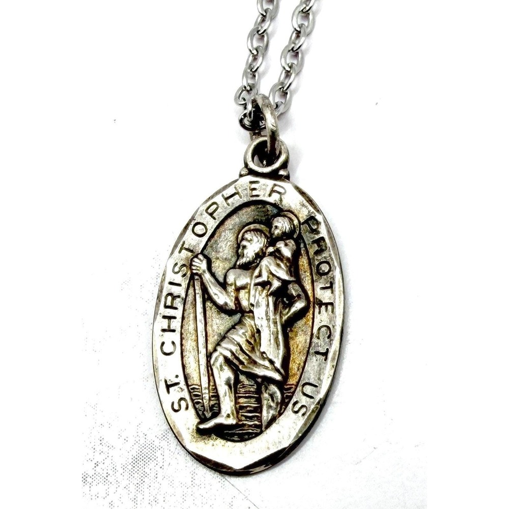 Sterling Silver St Christopher Medal Necklace Catholic Patron Saint Travel